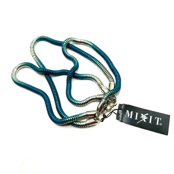 Mixit Jewelry - Blue + Silver Triple Row Stretchy Metal Bracelet-8 Inches  New With Tags -Unisex